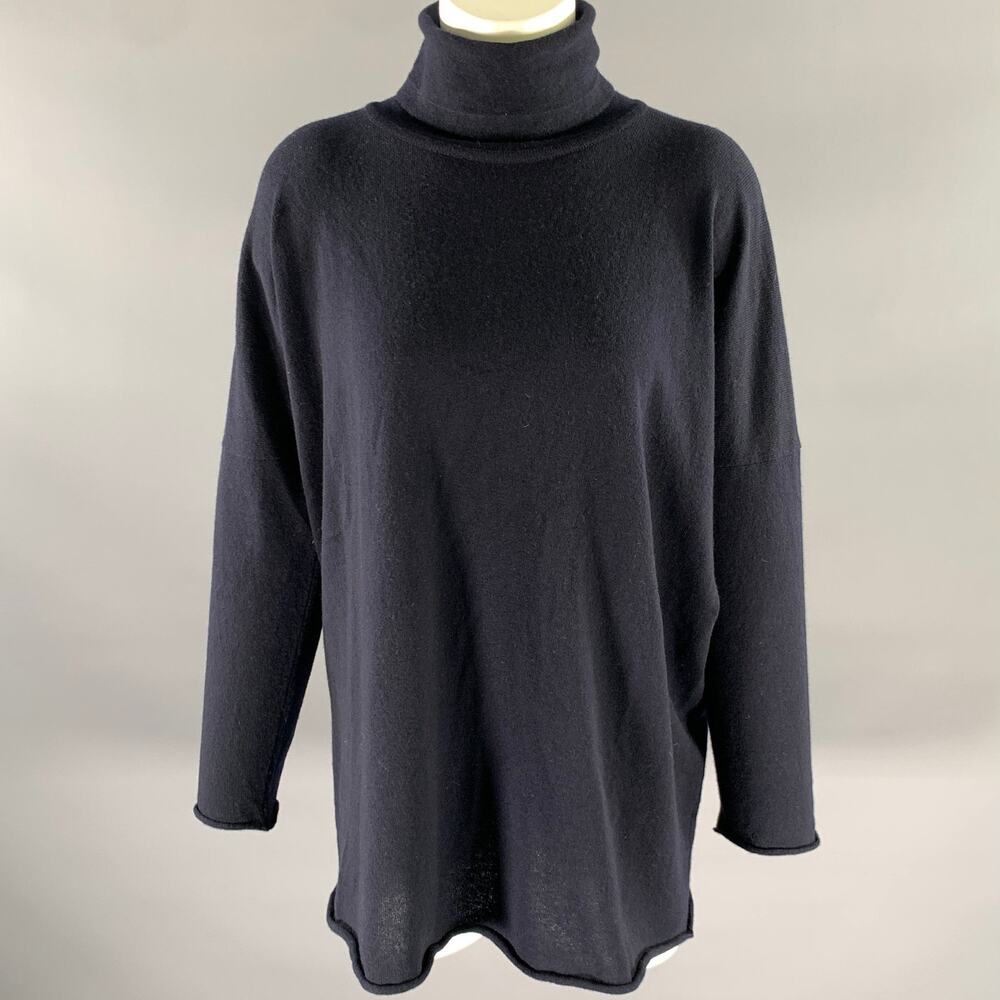 ESKANDAR Size M Navy Cashmere Turtleneck Sweater